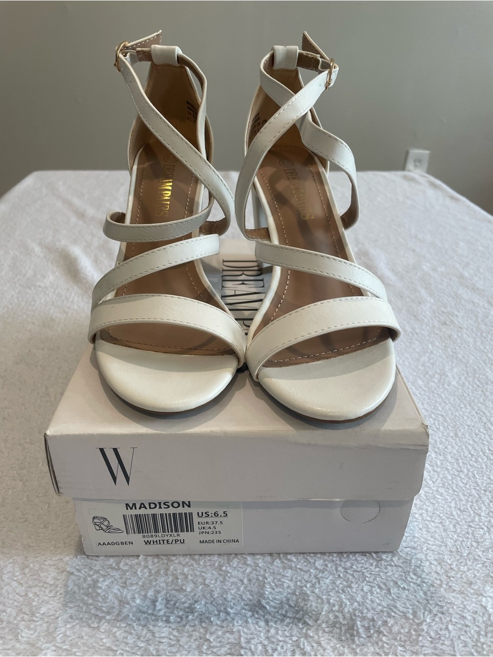 Madison White Crisscross Ankle Strap Heels